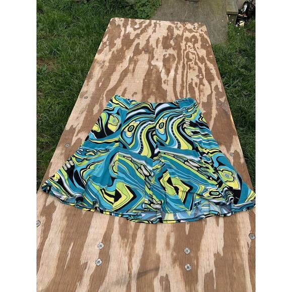 S.L.B abstract women's skirt XL Retro Blue Green‎ Swirl Summer - Picture 7 of 7